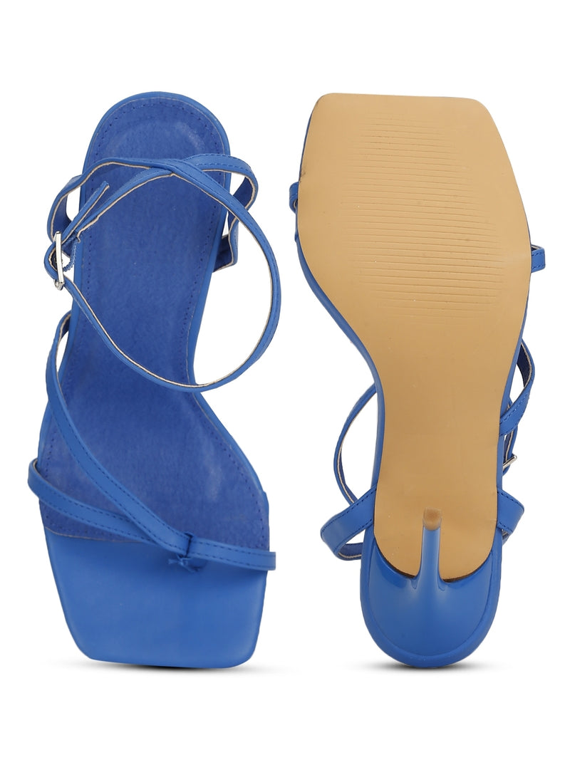 Blue Pu Ankle Strapped Stiletoes