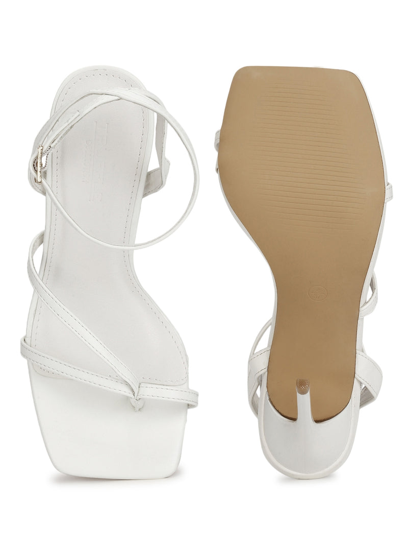 White Pu Ankle Strapped Stiletoes