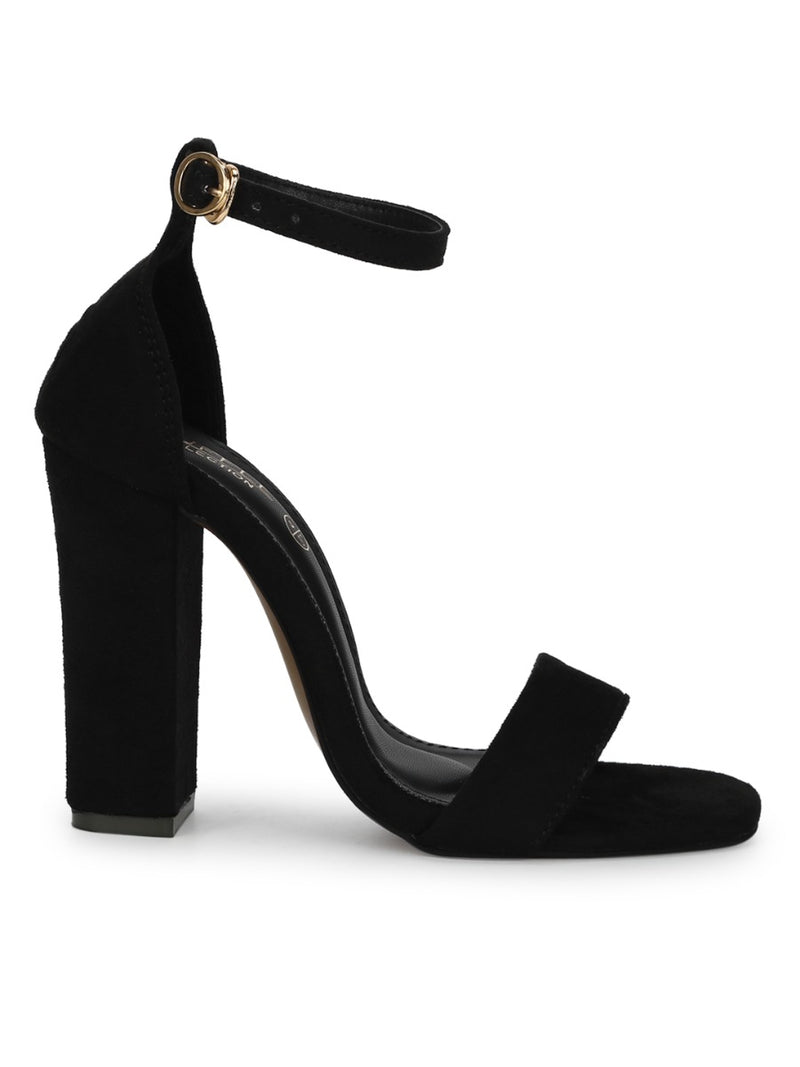 Black Micro Block Heel Sandals