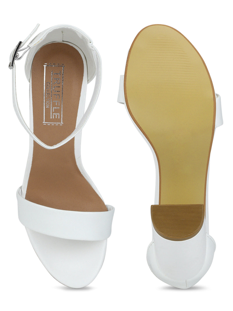 White PU Weave Block Heel Sandals