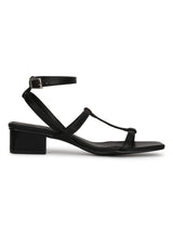 Black PU Thin Strappy Ankle Strap Sandals