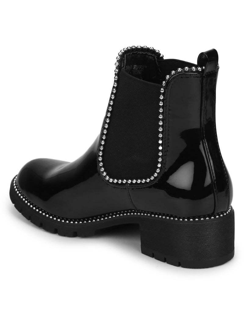 Black Patent Studded Ankle Boot