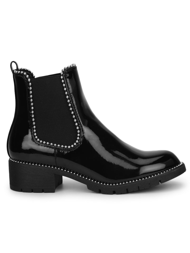 Black Patent Studded Ankle Boot