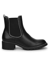 Black PU Studded Ankle Boots