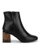 Black PU Patterned Block Heel Ankle Boots