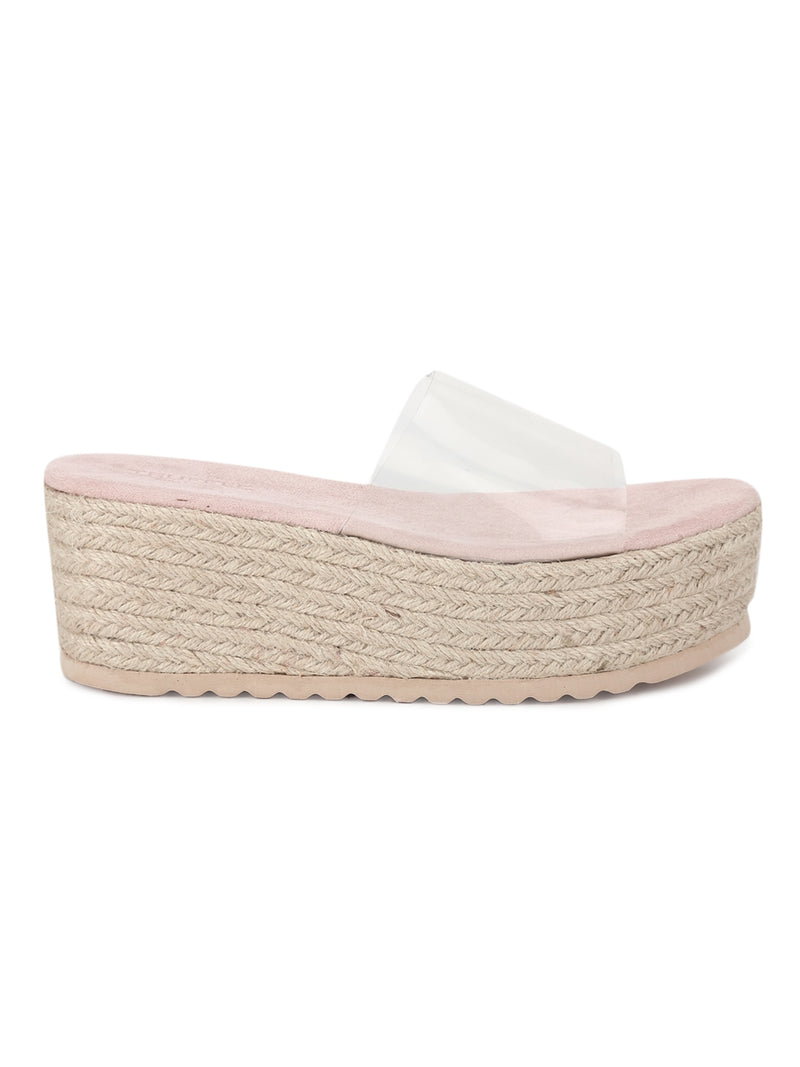 Perspex Woven PU Clear Slip On Wedges