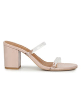 Beige PU Mules With Clear Straps