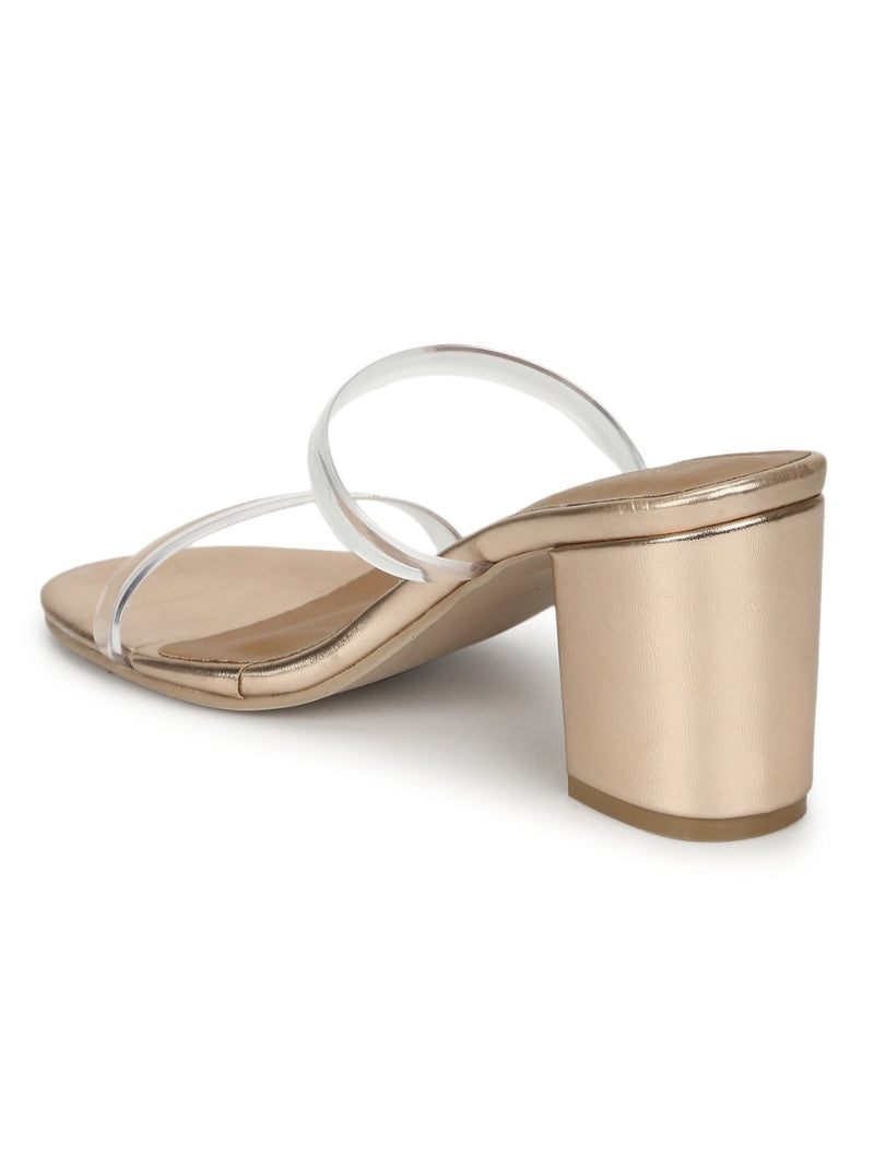 Rosegold PU Mules With Clear Straps