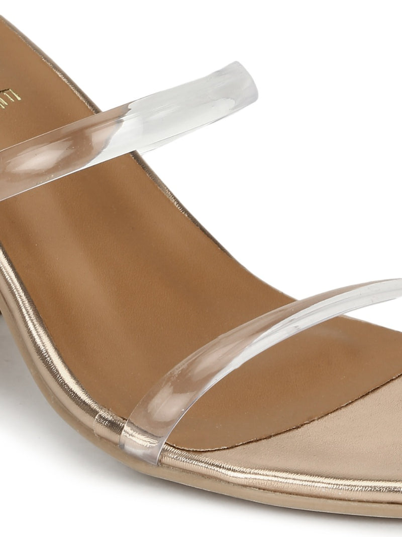 Rosegold PU Mules With Clear Straps