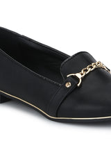 Black PU Chained Belly Flats