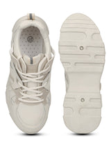 Beige PU Lace-Up Chunky Sneakers