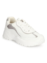 White Silver Chunky Cleated Bottom Sneakers