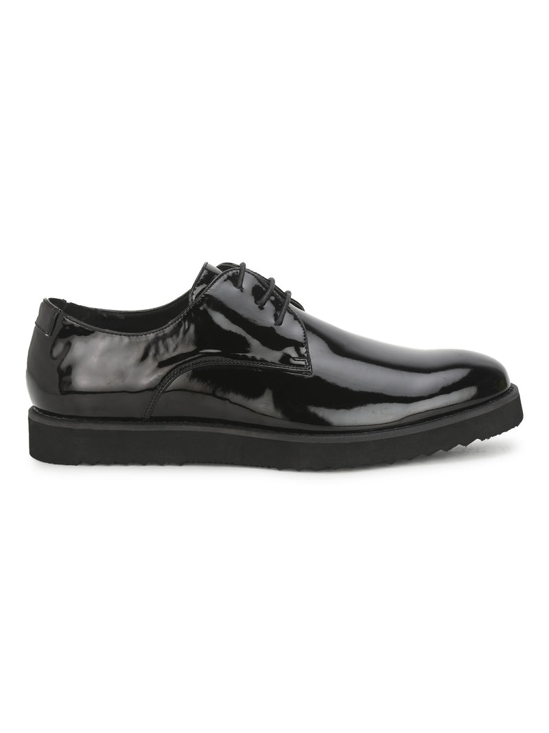 Black Patent Shiny Shortwing Blucher Men Lace-Up Shoes