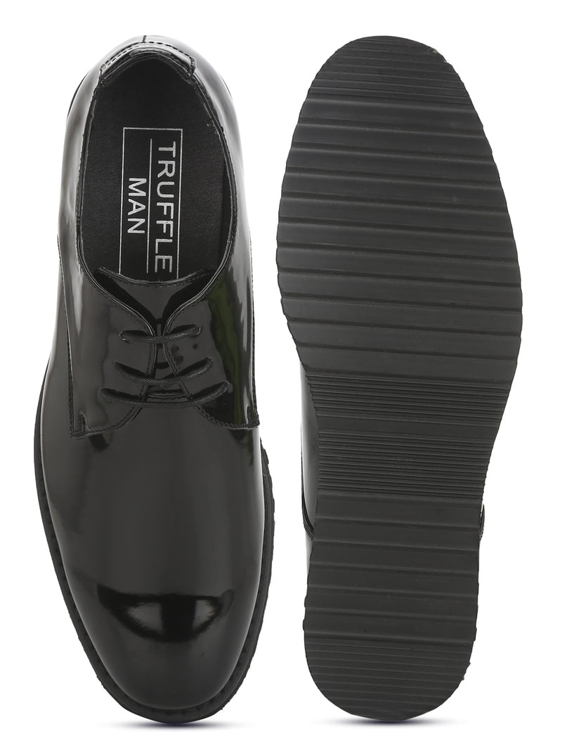 Black Patent Shiny Shortwing Blucher Men Lace-Up Shoes