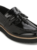 Black Patent Cleated Bottom Tassel Men Loafers