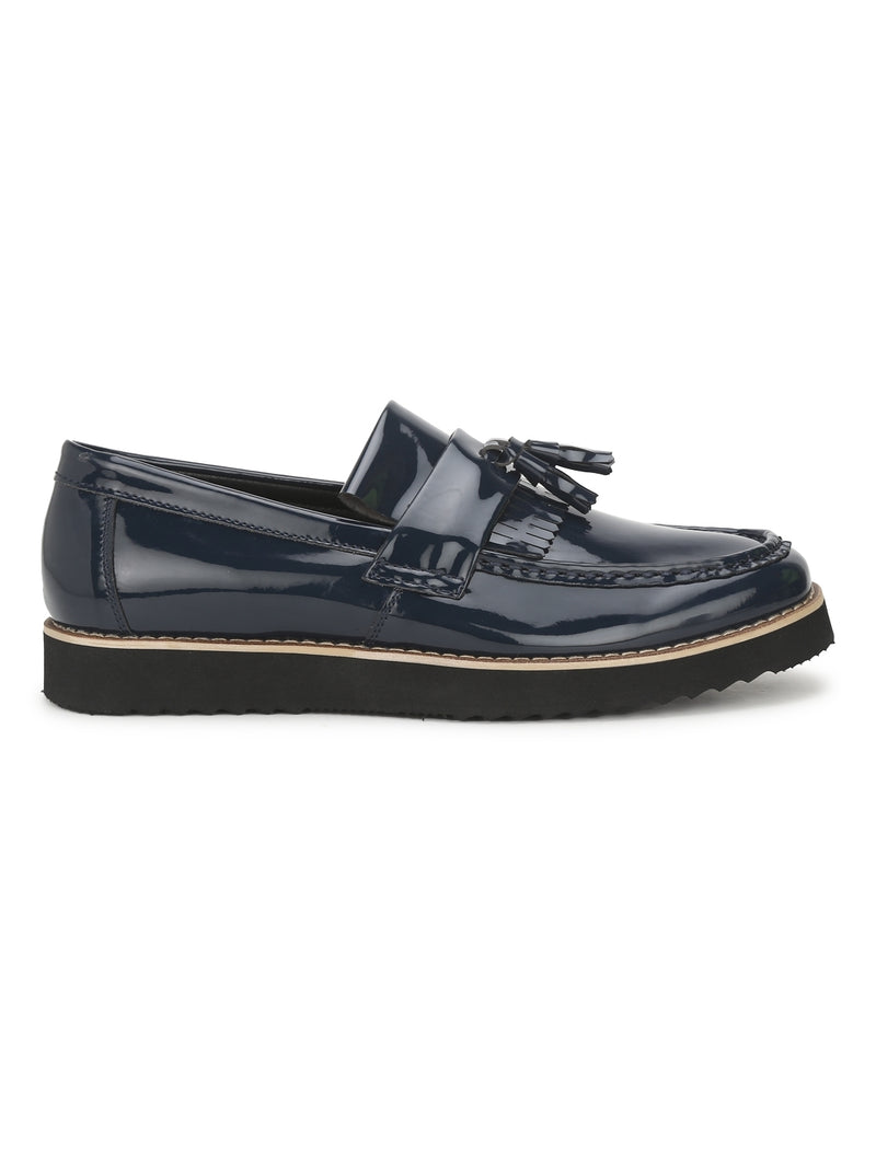 Navy Patent Cleated Bottom Tassel Men Loafers