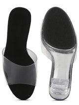 Black Micro Clear Block Heel Mules