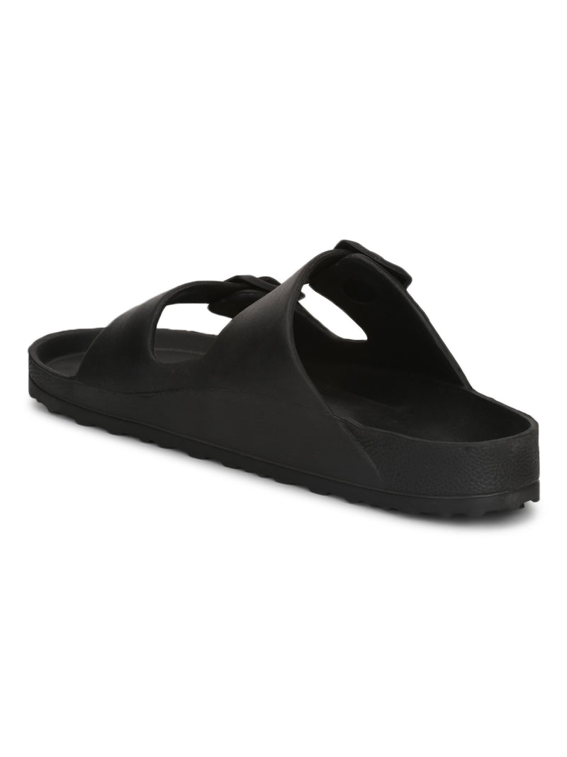 Black Double Buckle Strap Slip-on Flats