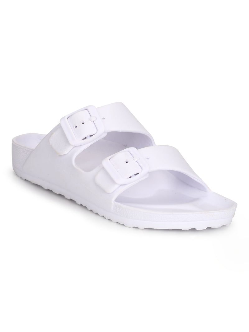 White Double Buckle Strap Slip-on Flats