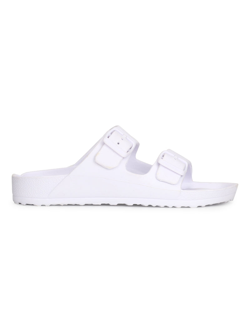 White Double Buckle Strap Slip-on Flats