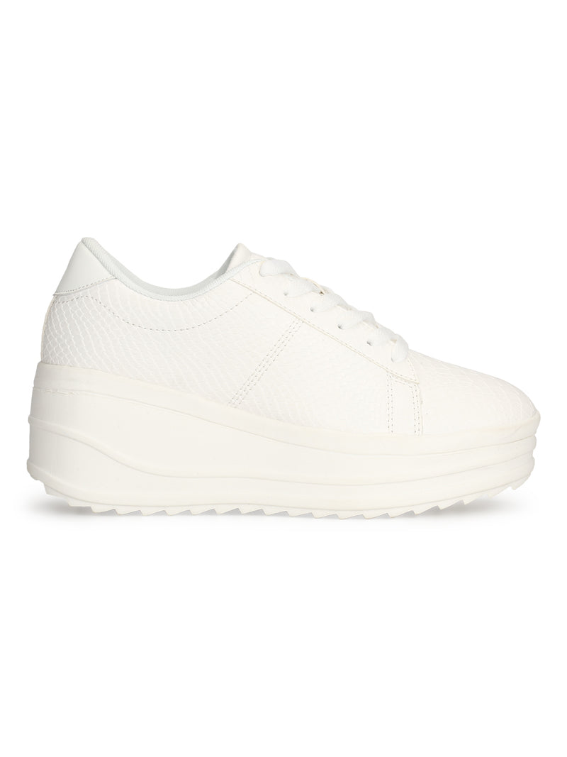 White Snake Cleated Bottom Flatform Chunky Sneakers