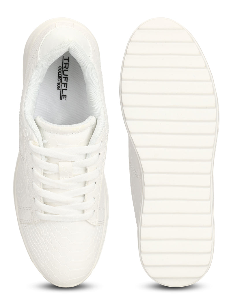 White Snake Cleated Bottom Flatform Chunky Sneakers