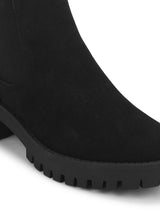 Black PU Cleated Bottom Low Heels Ankle Boots