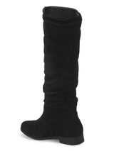 Black Micro Slouch Flat Calf Length Long Boots