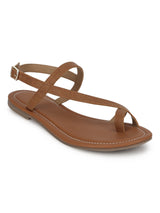 Tan Ankle Strap Croc PU Flat Sandals