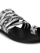Black & White Snake PU Flat Slip On Sandals