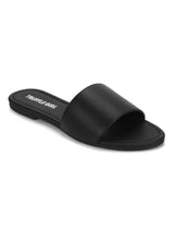 Black PU Slide on Flat Sandals