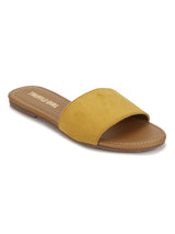 Mustard PU Slide on Flat Sandals
