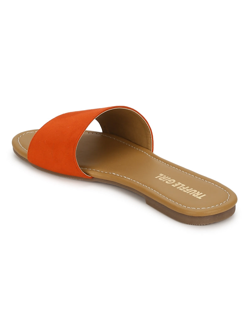 Orange PU Slide on Flat  Sandals