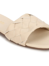 Nude PU Woven Slide On Flat Sandals