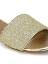 Gold Quilted PU Slide on Flat Sandals