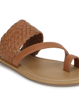 Tan Woven PU Flat Slip On Sandals