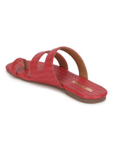 Red Croc PU Flat Slip On Sandals