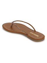 Embellished Tan PU Slip on Flat Sandals