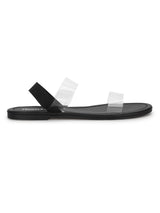 Black Back Strap Perspex PU Clear Flat Sandals