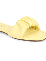 Lemon Yellow PU Wrinkled Strap Slip Ons
