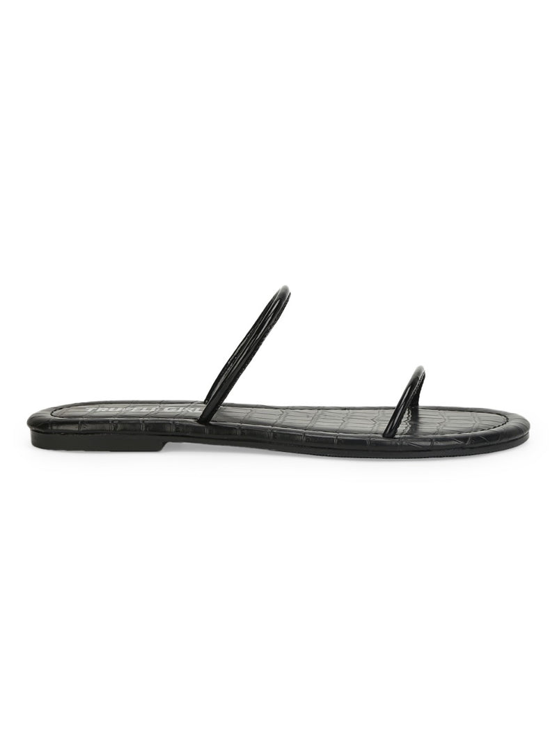 Black PU Barely There Slip Ons