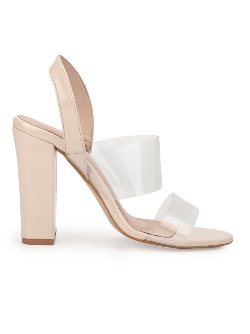 Women Shoes Summer Transparent Thick High Heel Thin Strap Fashion Sandals  Beige 7.5 - Walmart.com