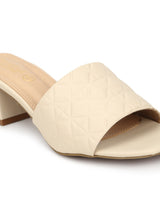 Nude PU Textured Block Heel Mules