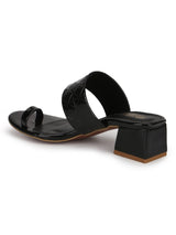 Black Patent Textured Slip On Sandals