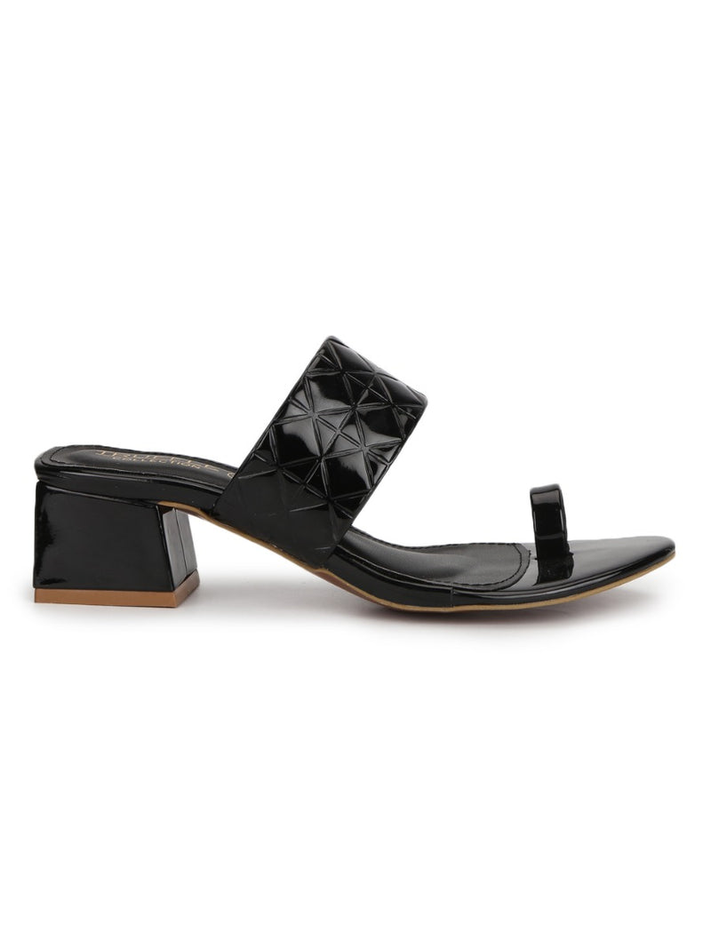 Black Patent Textured Slip On Sandals