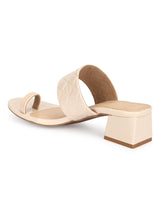 Cream Patent Textured Slip On Sandals