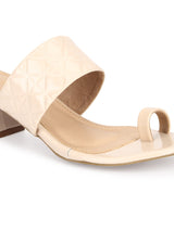 Cream Patent Textured Slip On Sandals