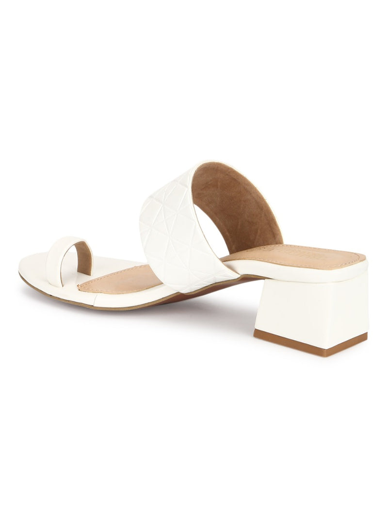White Patent Textured Slip On Sandals