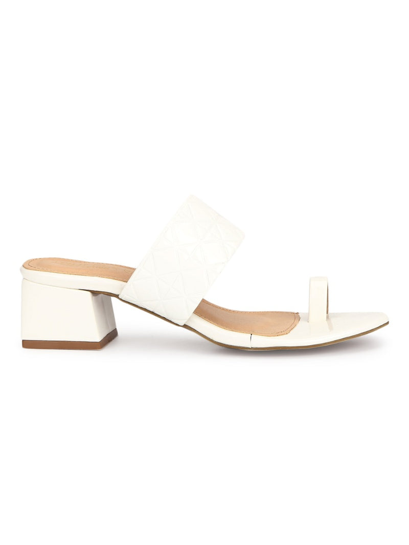White Patent Textured Slip On Sandals