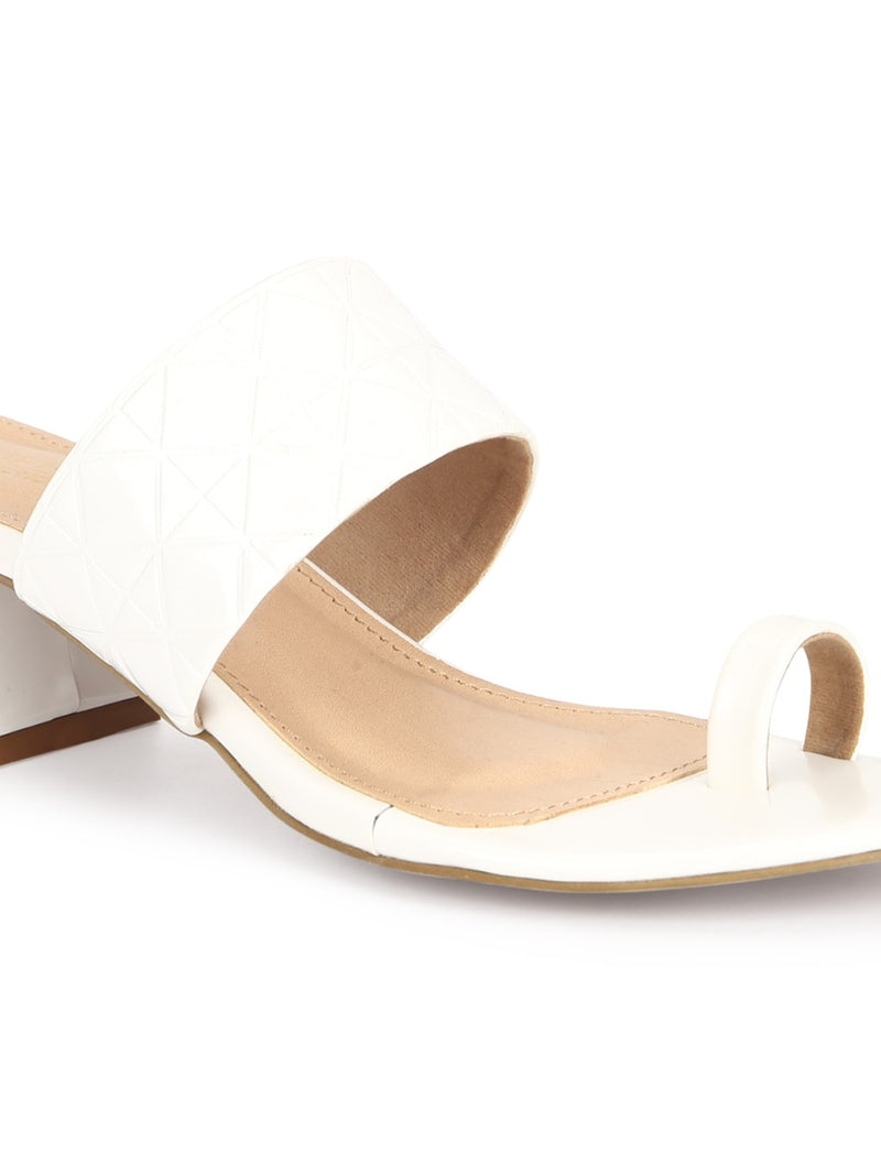 White Patent Textured Slip On Sandals